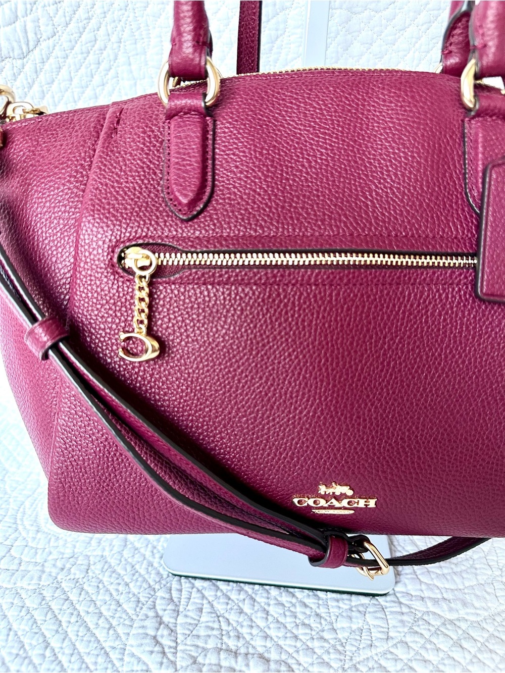 Coach Pebbled Leather Satchel in Raspberry Pink with Gold Hardware - Picture 2 of 9